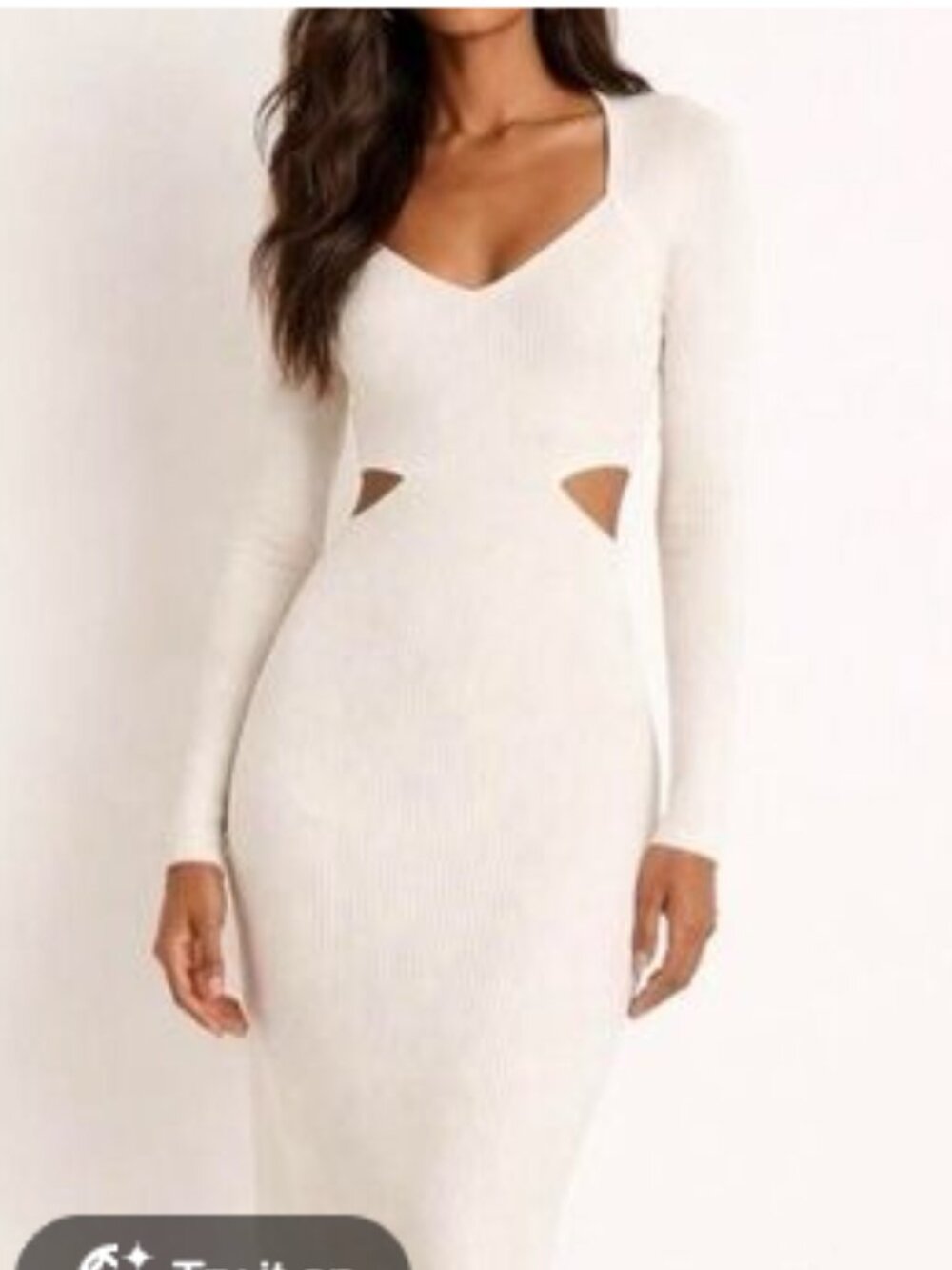 Abercrombie White Ribbed Cutout Long Sleeve Midi Dress
